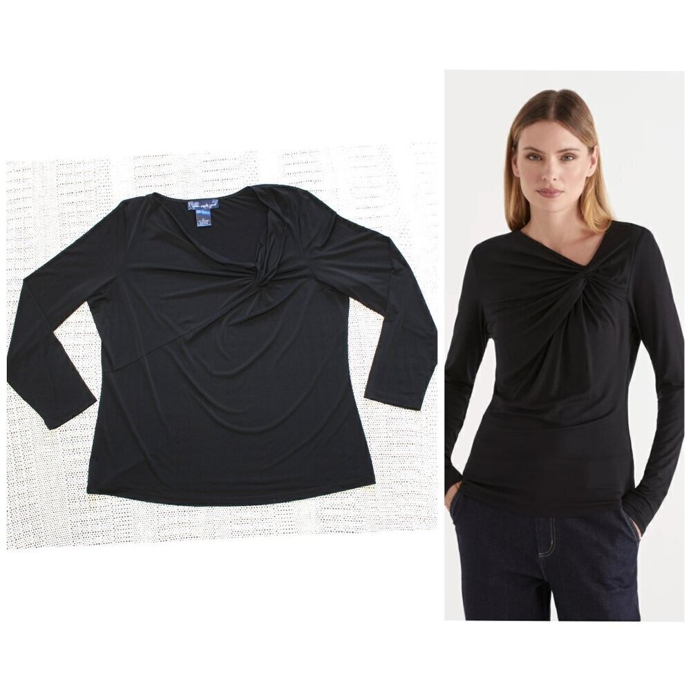 Susan Graver Twist neckline Top Size XL Long Sleeves Everyday Neutral Pull Over